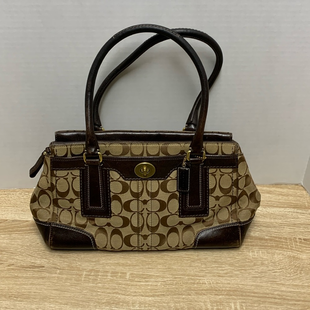 Coach Signature Canvas Shoulder Bag in Brown and Tan